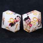 Nezha Themed White Resin Dice Set with Gold Numbers