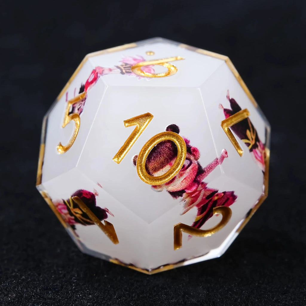 Nezha Themed White Resin Dice Set with Gold Numbers