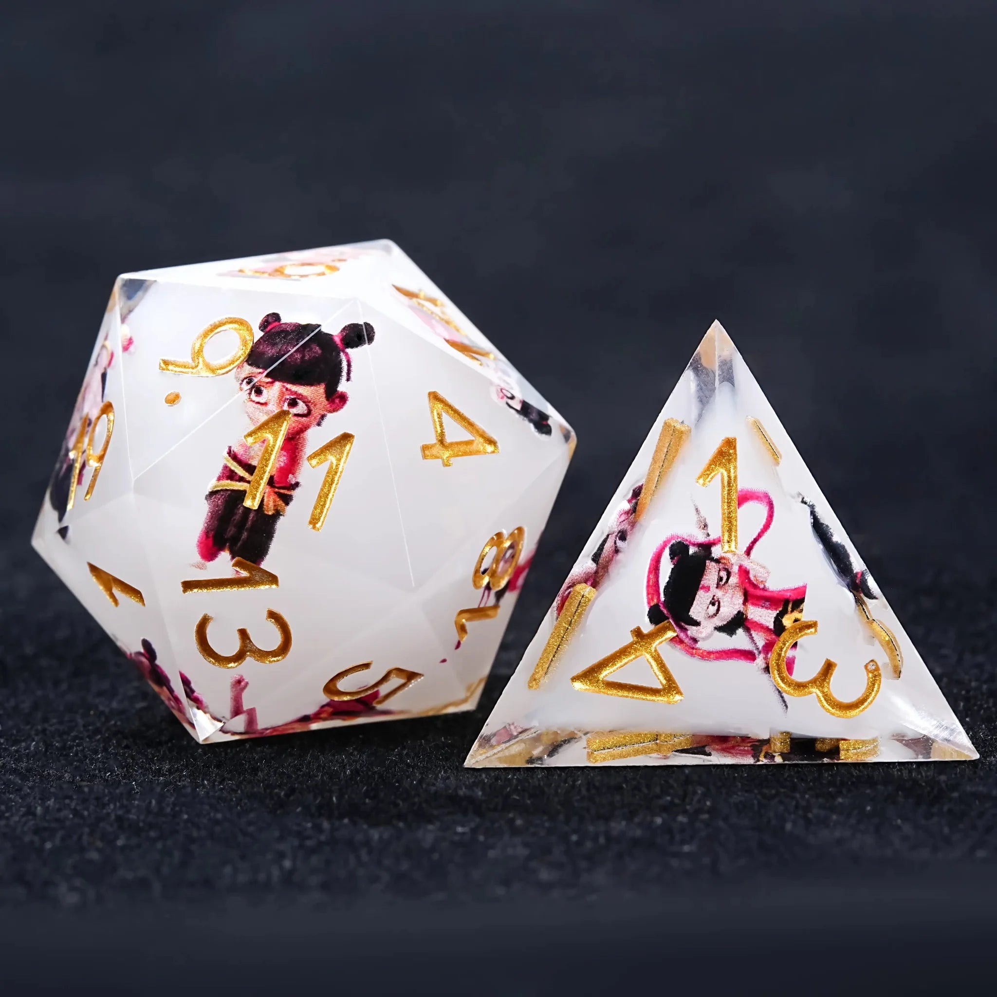 Nezha Themed White Resin Dice Set with Gold Numbers