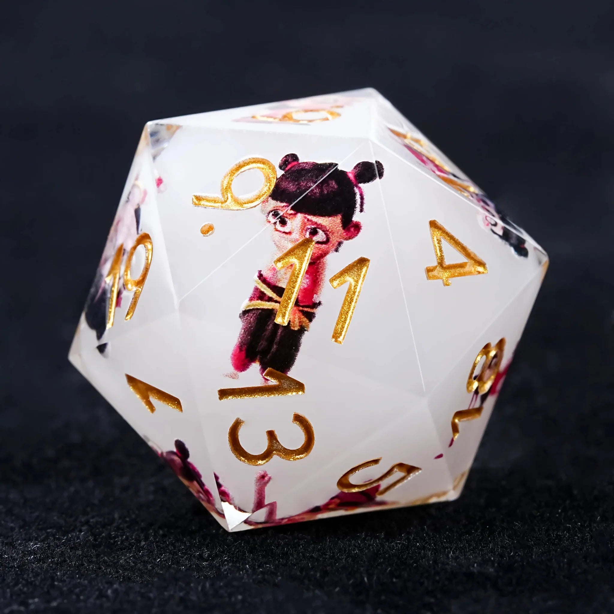 Nezha Themed White Resin Dice Set with Gold Numbers