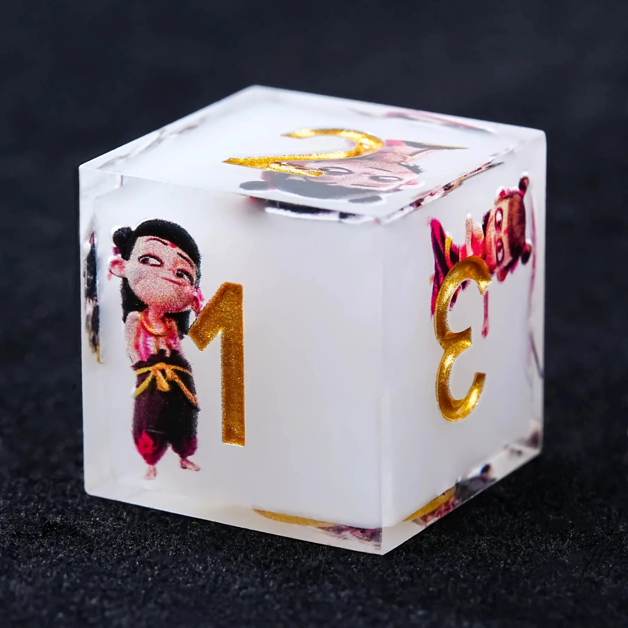 Nezha Themed White Resin Dice Set with Gold Numbers
