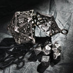Multicolor Metal Hollow D20 Dice Necklace、Keychain + Mini DND Dice Set