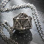 Multicolor Metal Hollow D20 Dice Necklace、Keychain + Mini DND Dice Set