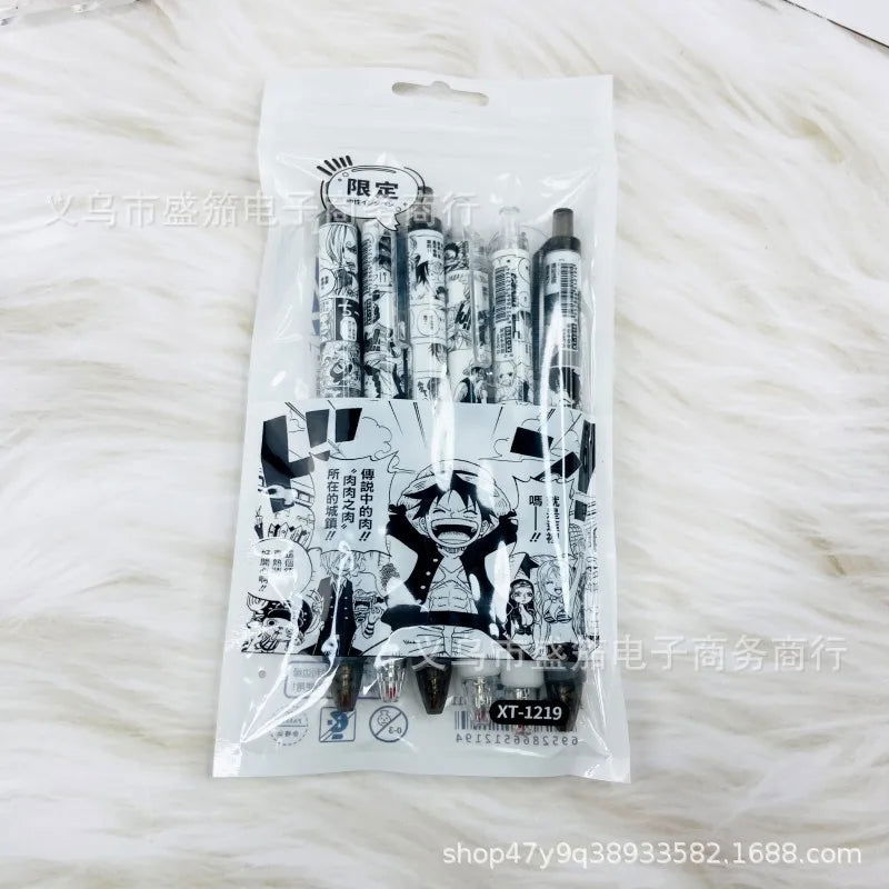 One Piece 6 PCS Gel Pen, Anime Manga 0.5 Black Ink Signature Pen Office School Writing Supplies Stationery