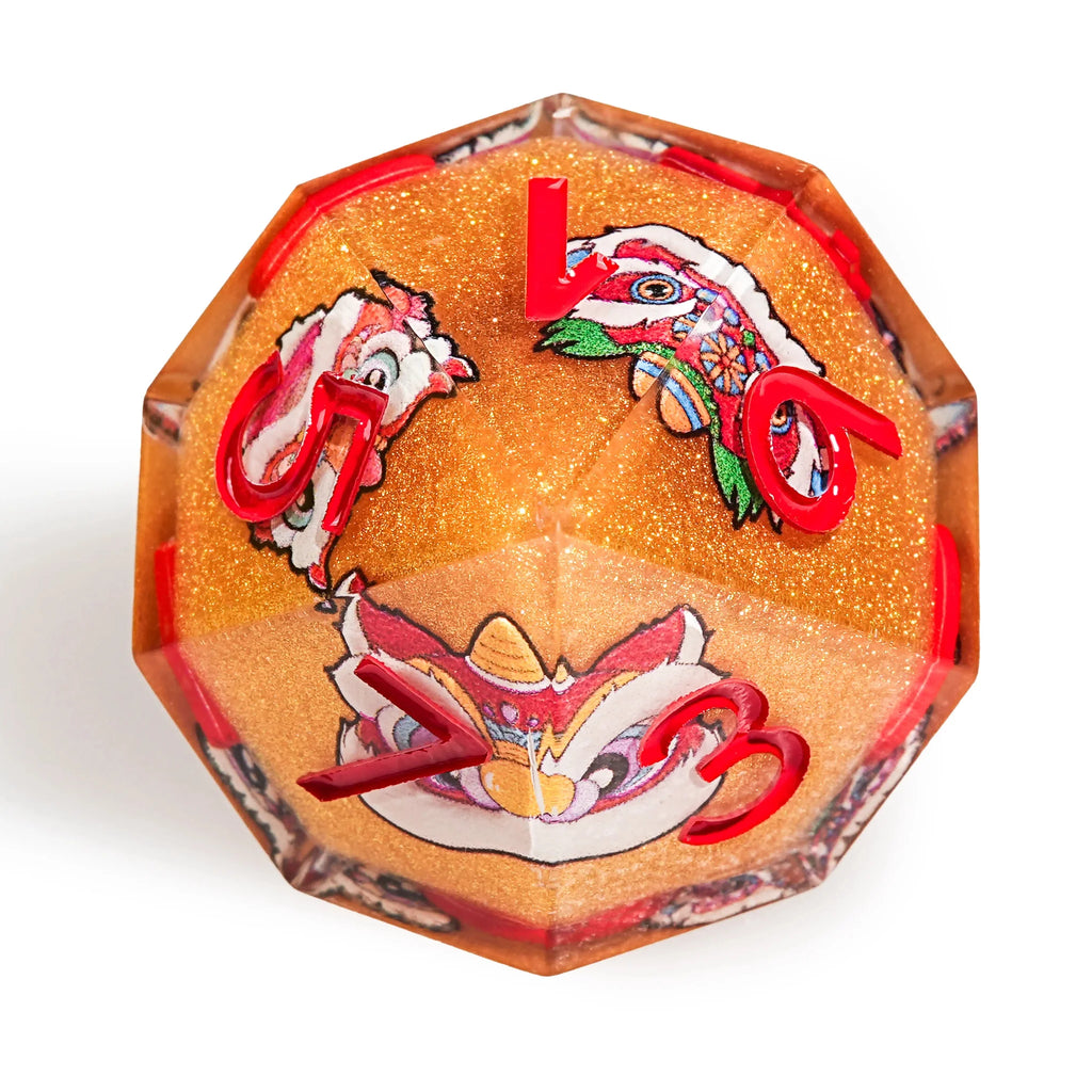 Oriental Lion Orange Resin DND Dice Set