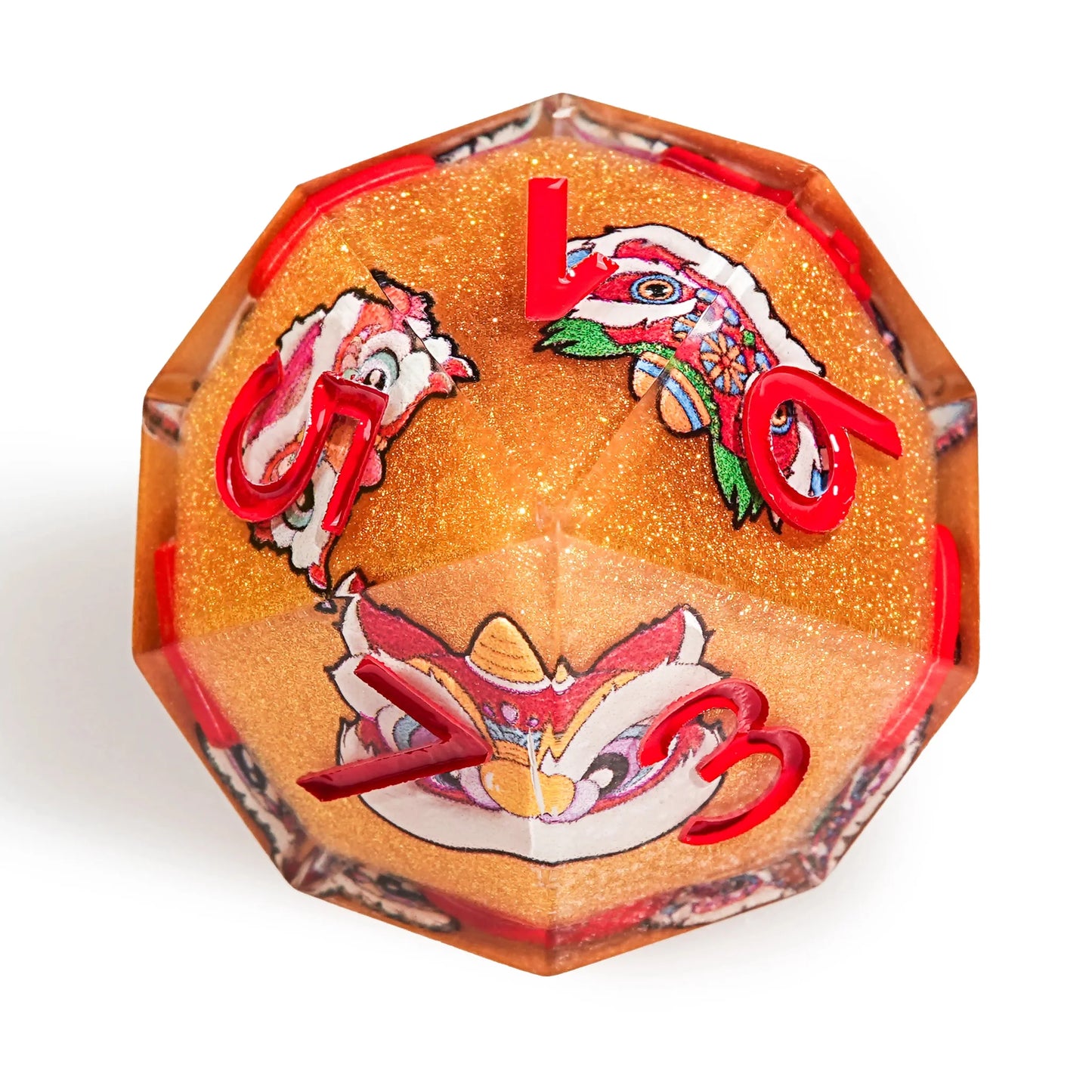 Oriental Lion Orange Resin DND Dice Set