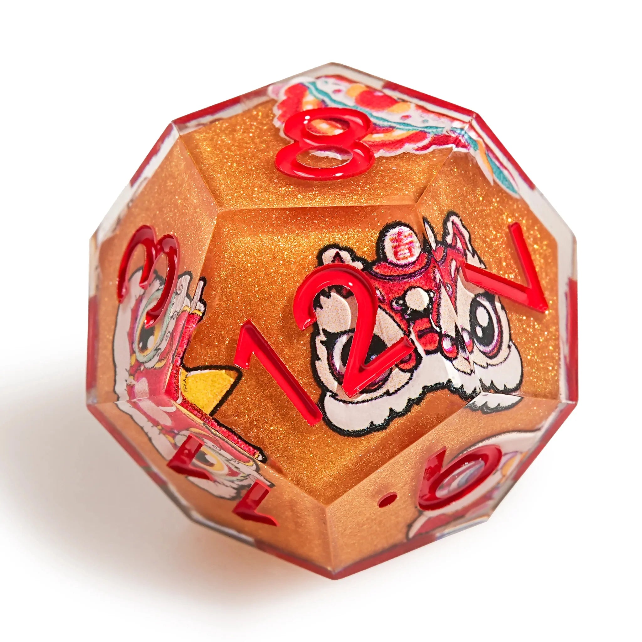 Oriental Lion Orange Resin DND Dice Set