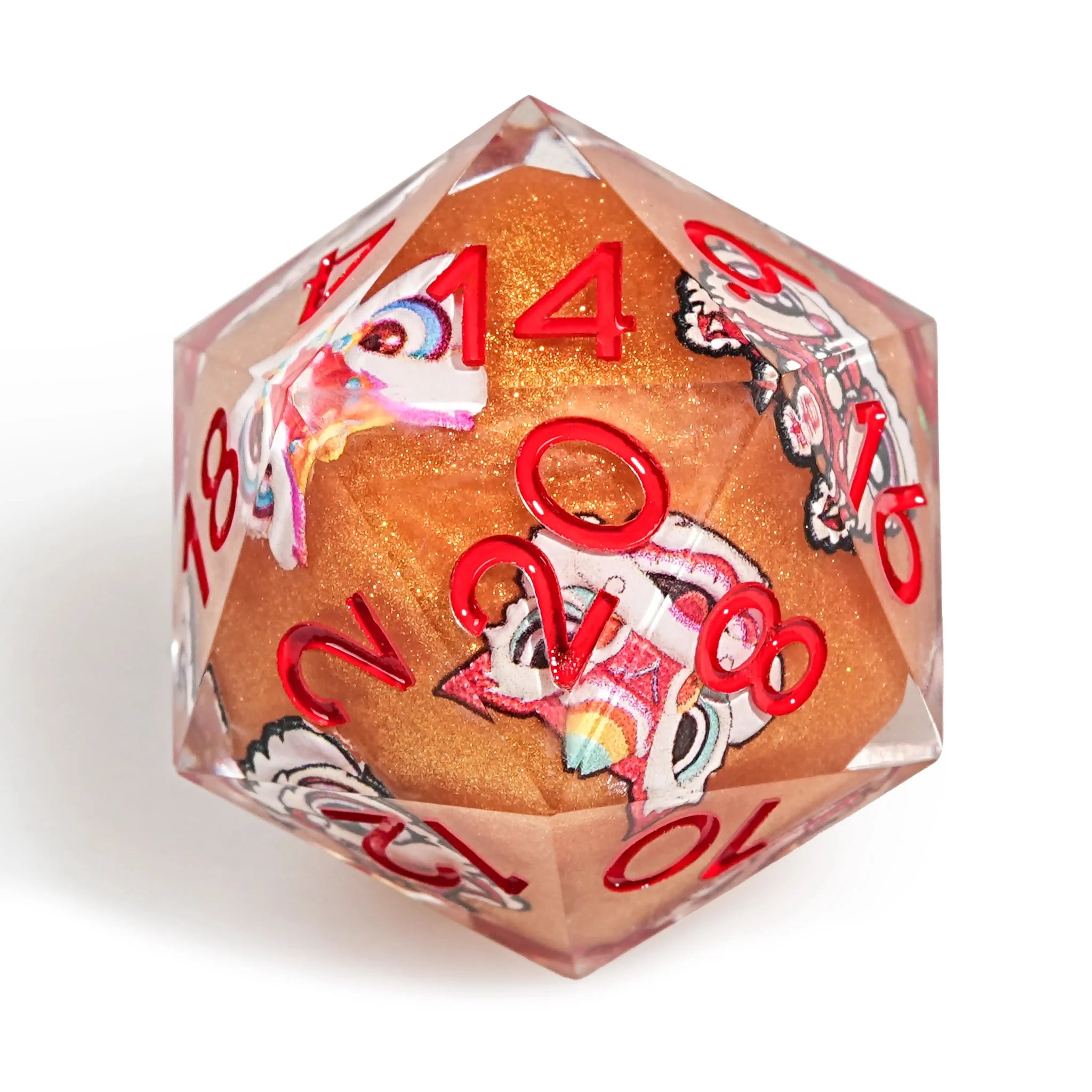 Oriental Lion Orange Resin DND Dice Set