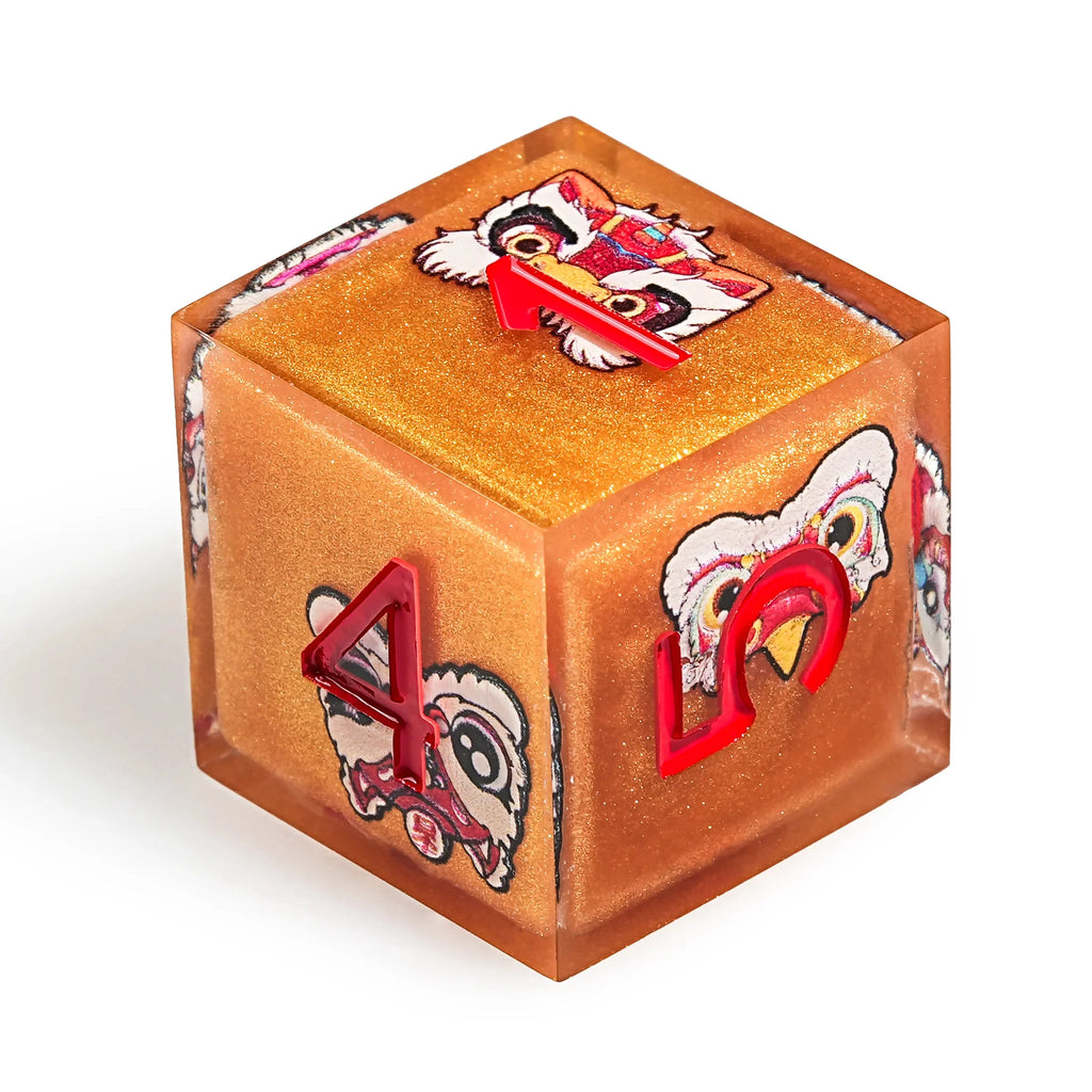 Oriental Lion Orange Resin DND Dice Set