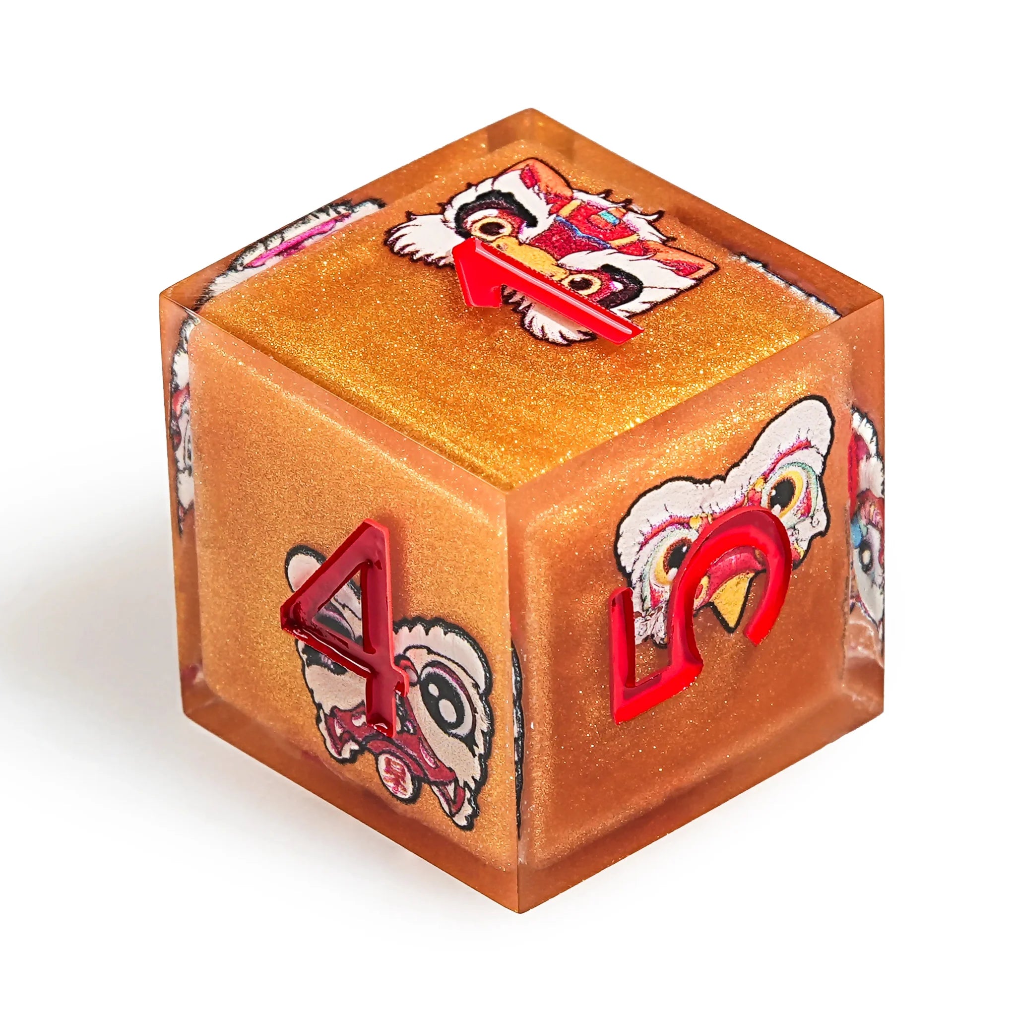 Oriental Lion Orange Resin DND Dice Set