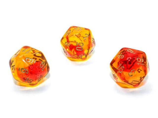 Gemini® Polyhedral Translucent Red-Yellow/gold d20 (Sold per die) - 