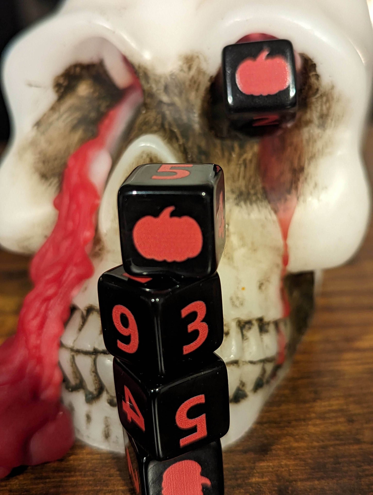 Pumpkin Harvest D6 Dice | Black Dice with Orange Numbers and Pumpkins (sold per die) - 1 Die