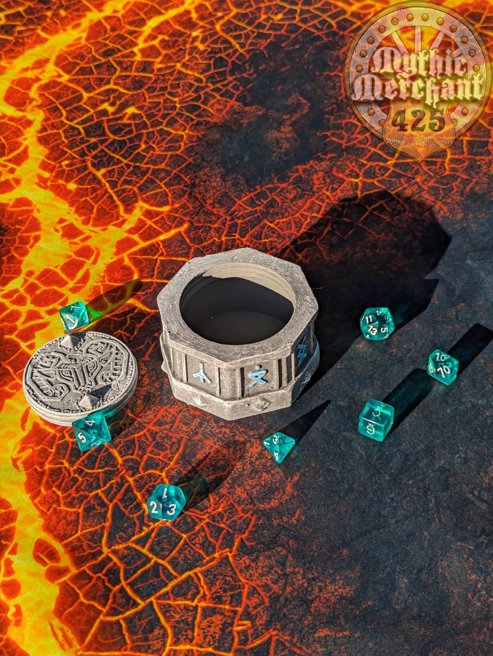 Dwarven 3D Printed Dice Vault | Dice Jail | DnD Can Holder | Table Coaster | Mythic Mugs Collection by Ars Moriendi 3D- Forge Your Destiny! - Black / Yes- Include Random Dice Set