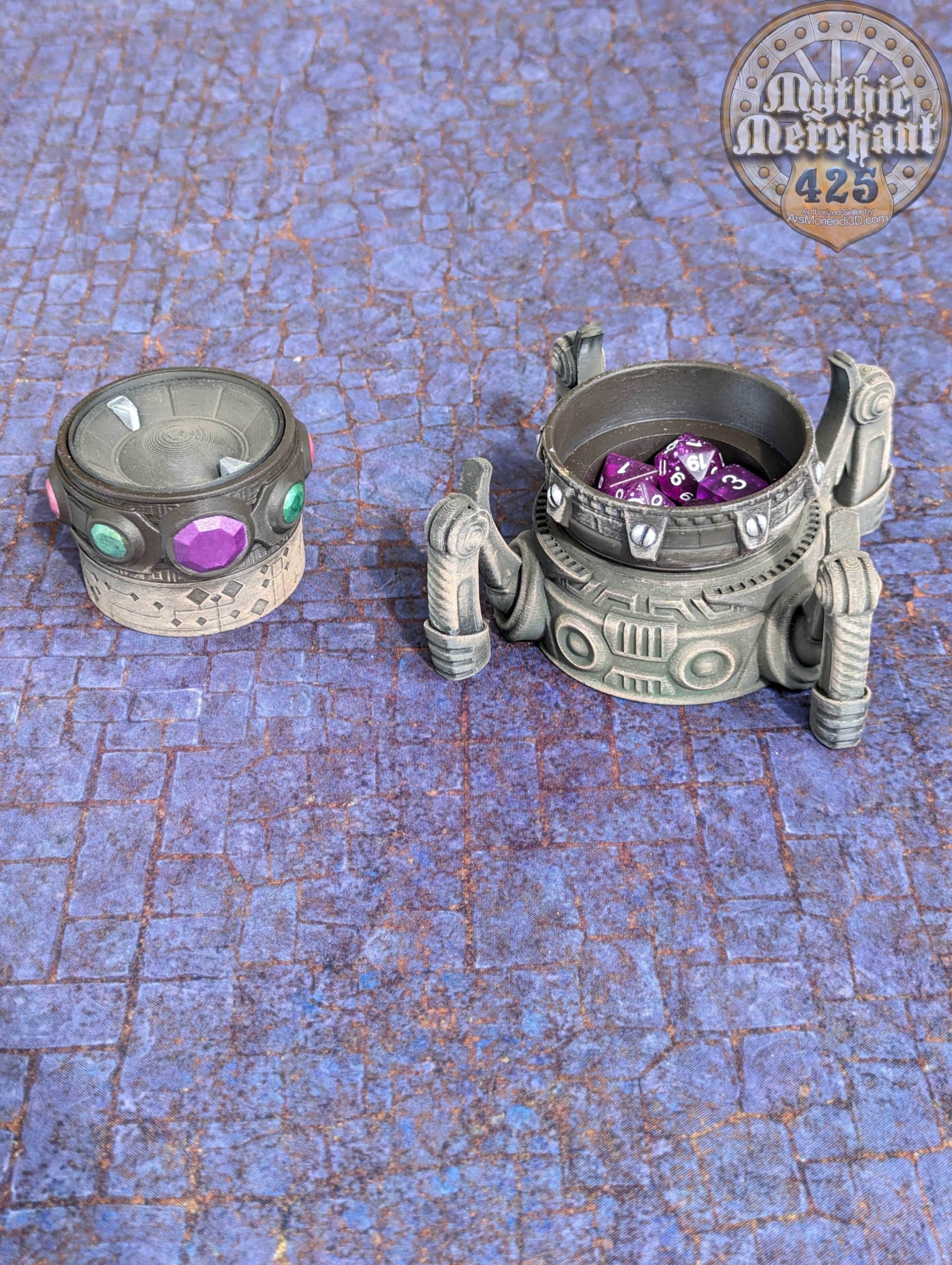 Artificer Class 3D Printed RPG Dice Jail | Dice Vault | D20 Dice Box | Steampunk Cosplay | Mythic Mugs- Rolling with Ingenious Style! - Black / Yes- Include Random Dice Set