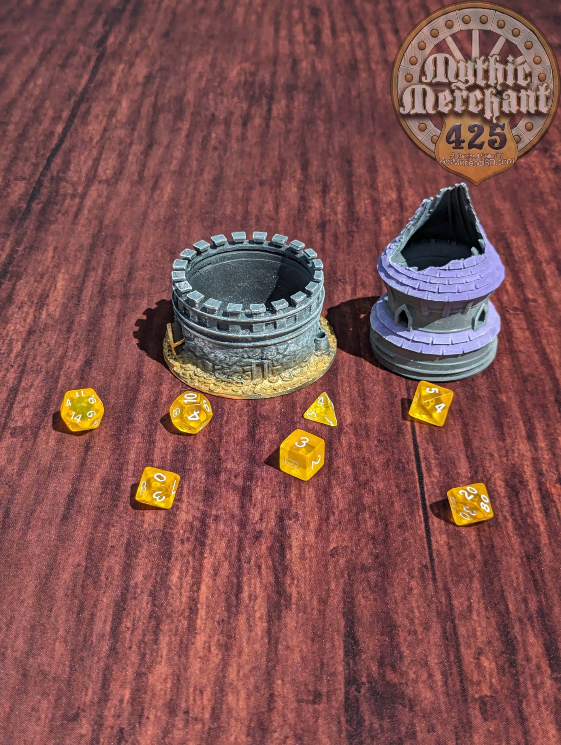Dungeon Game Master 3D Printed Dice Jail | Dice Vault | Dice Box | Mythic Mugs by Ars Moriendi 3D - The Perfect Dungeon Master Gift! - Black / Yes- Include Random Dice Set