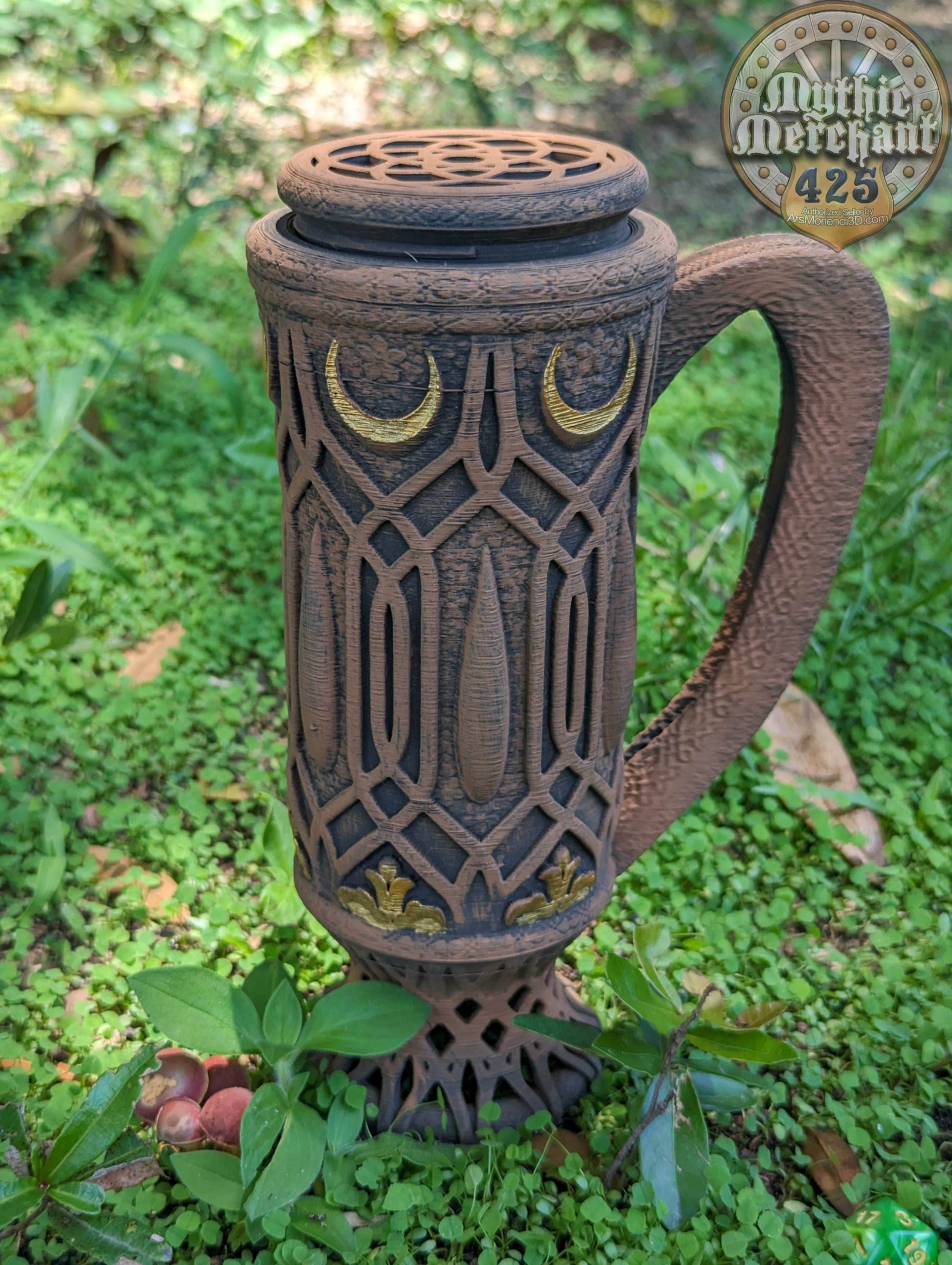 Elven 3D Printed Can Holder| Koozie | Elf Mug Stein | Mythic Mugs Collection by Ars Moriendi 3D- Embrace the Elegance of Elven Enchantment! - Black / Non Threaded-No Lid