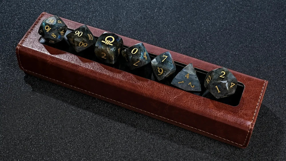 Kickstarter Dice - Natural Labradorite DND Gem Dice Set - Ring of Order