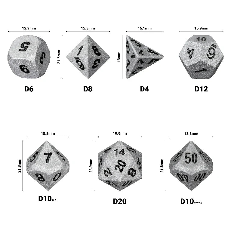 Paladin Bright Silver Metal DND Dice Set