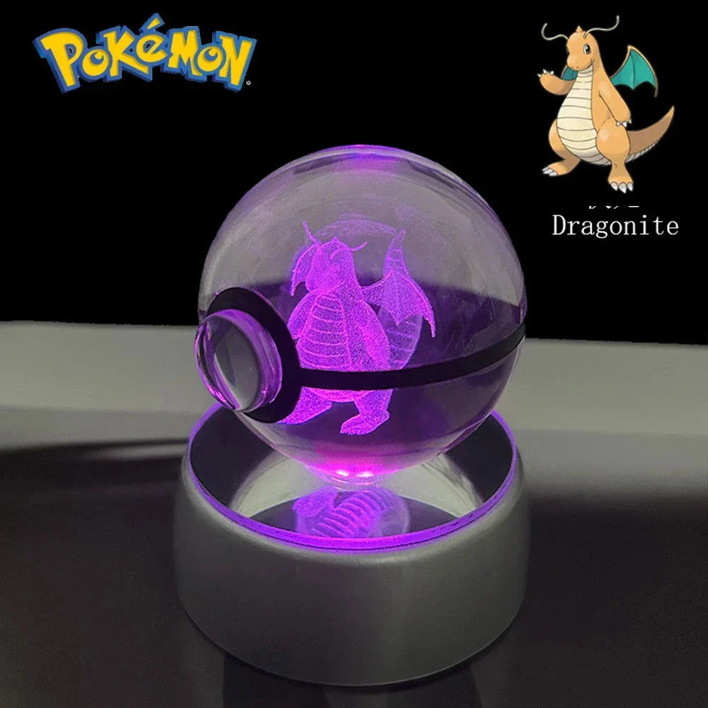 Pokemon 3D Crystal Ball Pikachu Gengar Eevee Mewtwo Anime Pokeball with Led Night Light Base