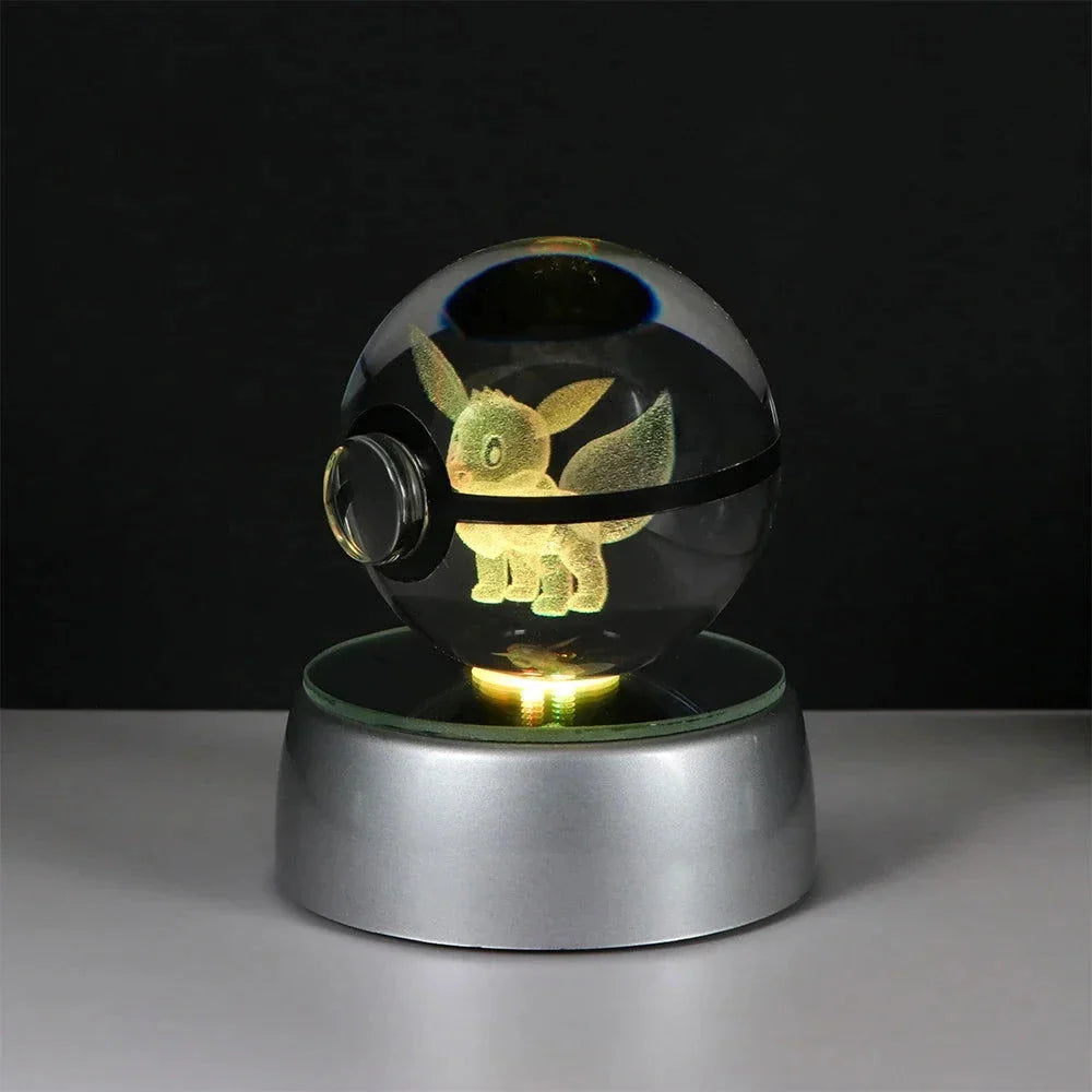 Pokemon 3D Crystal Ball Pikachu Gengar Eevee Mewtwo Anime Pokeball with Led Night Light Base