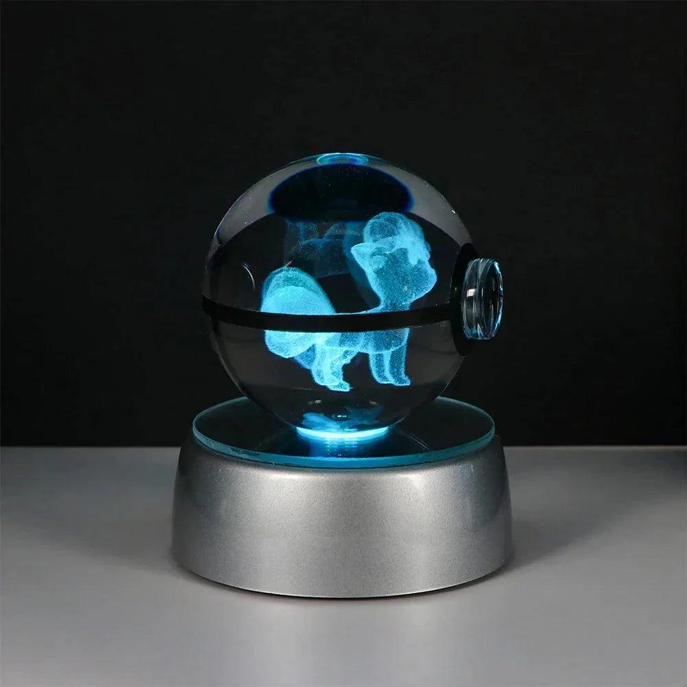 Pokemon 3D Crystal Ball Pikachu Gengar Eevee Mewtwo Anime Pokeball with Led Night Light Base