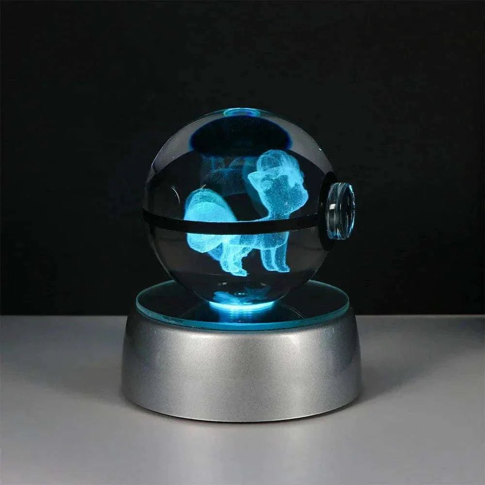 Pokemon 3D Crystal Ball Pikachu Gengar Eevee Mewtwo Anime Pokeball with Led Night Light Base