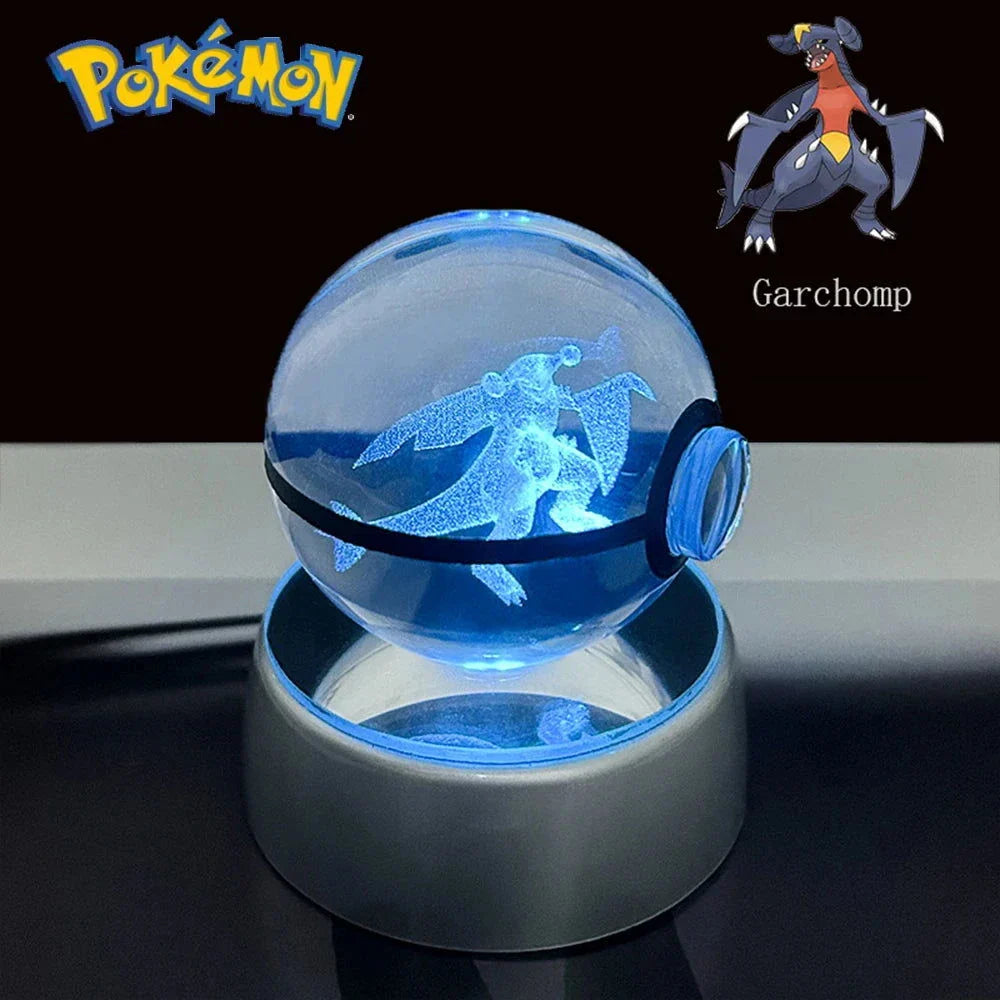 Pokemon 3D Crystal Ball Pikachu Gengar Eevee Mewtwo Anime Pokeball with Led Night Light Base