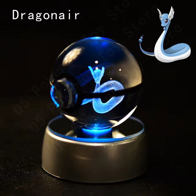 Pokemon 3D Crystal Pokeball with LED Light Base, Kids Anime Toy Gifts 2 in
