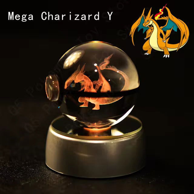 Pokemon 3D Crystal Pokeball with LED Light Base, Kids Anime Toy Gifts 2 in