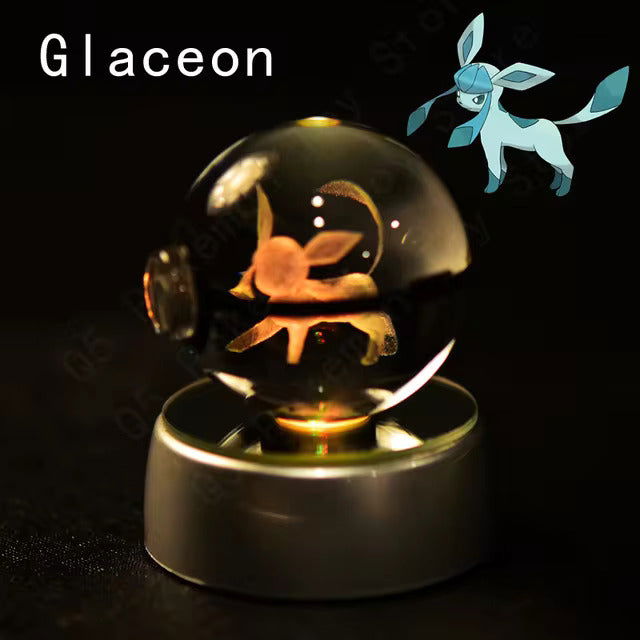 Pokemon 3D Crystal Pokeball with LED Light Base, Kids Anime Toy Gifts 2 in