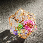 Transparent Resin Polyhedron DND Color Dried Flower Dice set + Gold Font