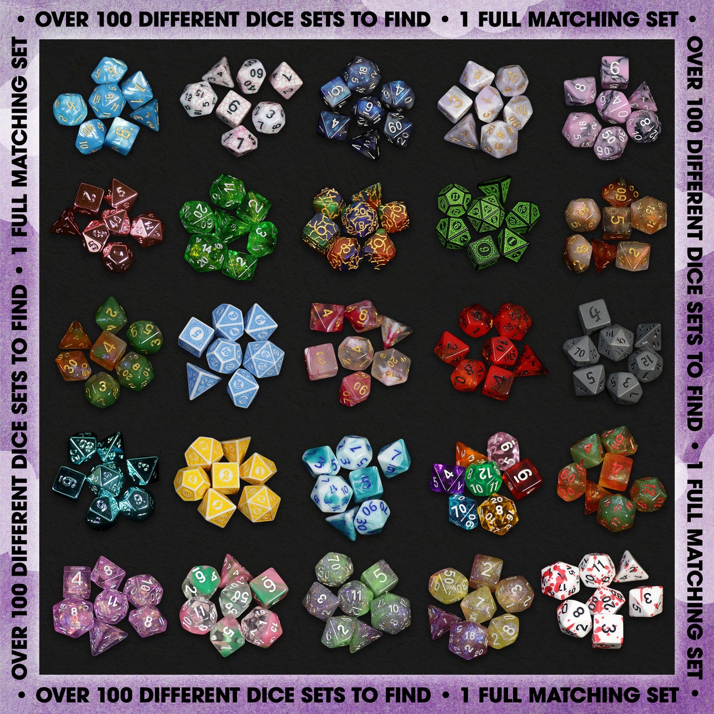 Premium Mystery Dice 6 Pack – Dice, Pins, and Stickers! No Duplicates!