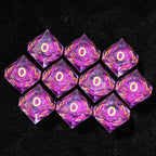 Purple Quicksand Liquid Core Resin 10-Sided Dice (D10 Dice) with Gold Numbers