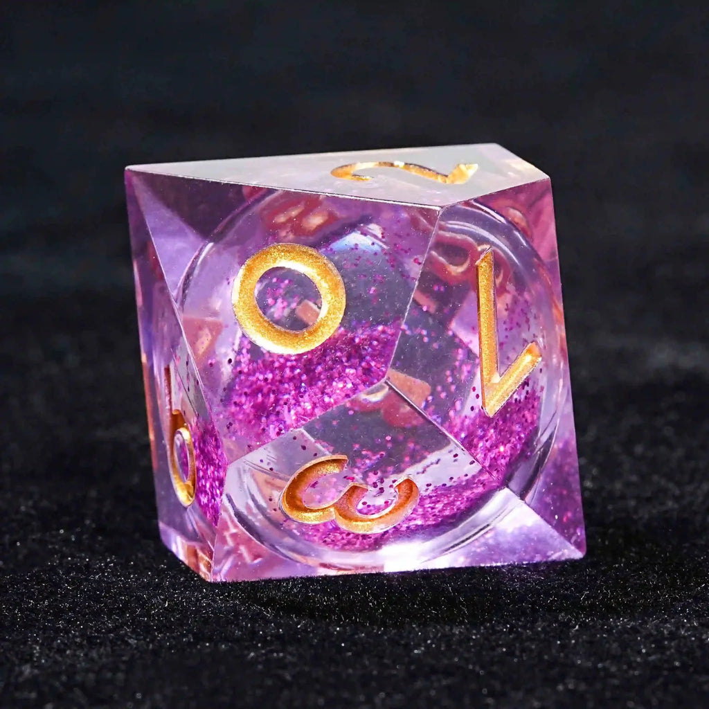 Purple Quicksand Liquid Core Resin 10-Sided Dice (D10 Dice) with Gold Numbers