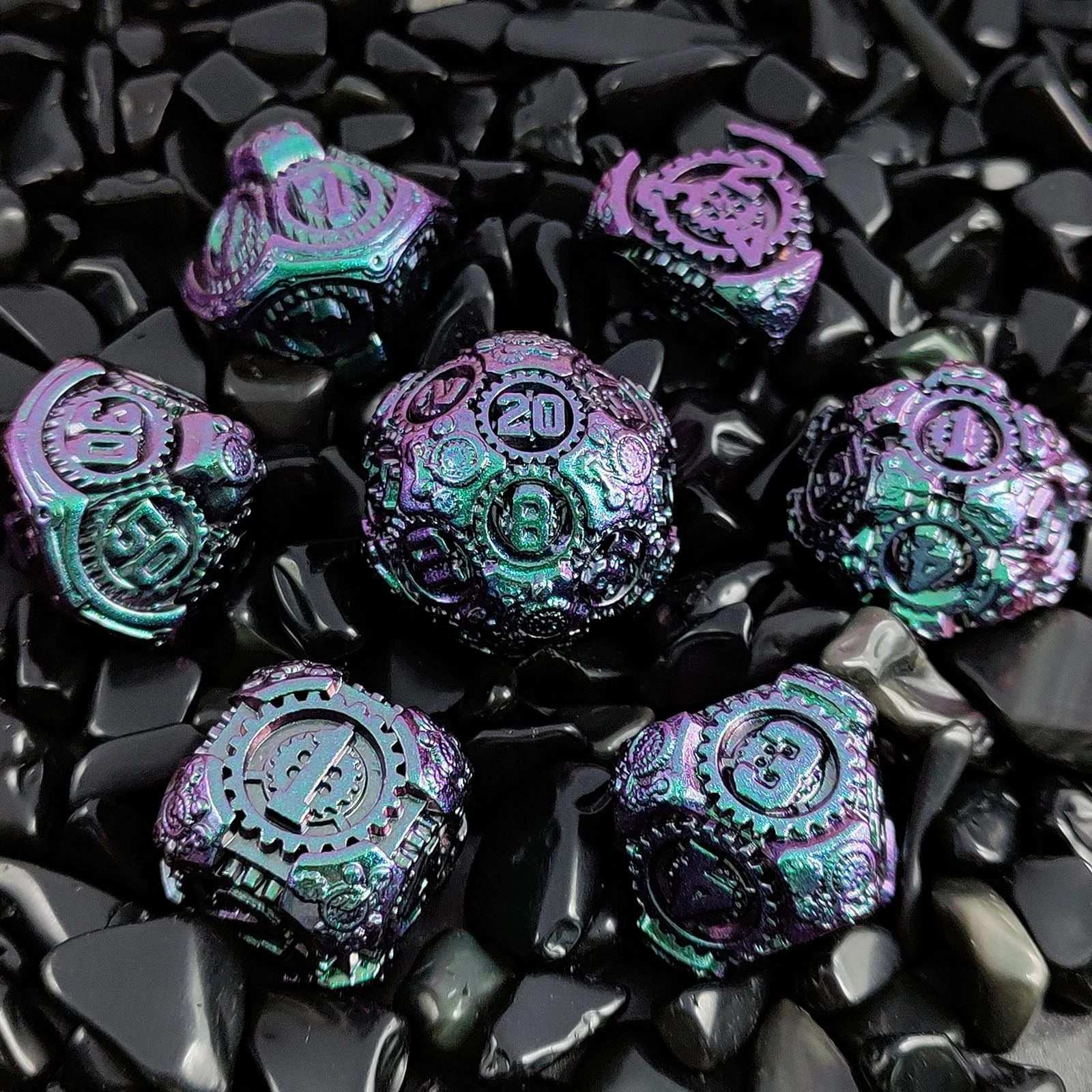 Gear solid metal cyberpunk dice set gradation green purple