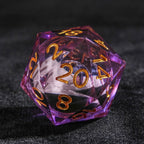 DND Clear Purple Resin Round Liquid Core Cat Dice Set with Gold Numbers