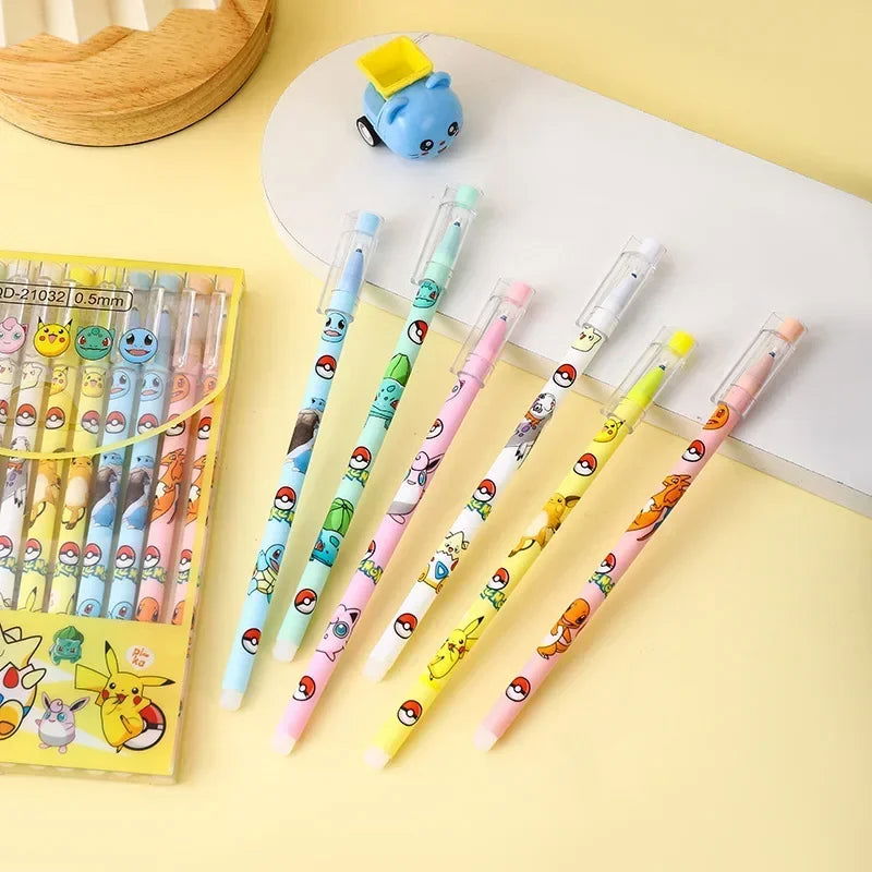 Radom 1 PCS, 6 PCS, or 12 PCS Pokemon Gel Pen Set, Anime Pikachu Erasable Writing Signature Pen, School Student Learning Supplies Stationery for Children