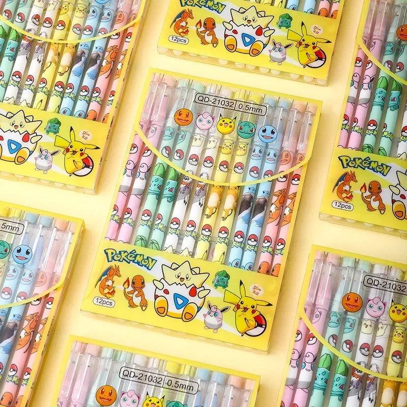 Radom 1 PCS, 6 PCS, or 12 PCS Pokemon Gel Pen Set, Anime Pikachu Erasable Writing Signature Pen, School Student Learning Supplies Stationery for Children