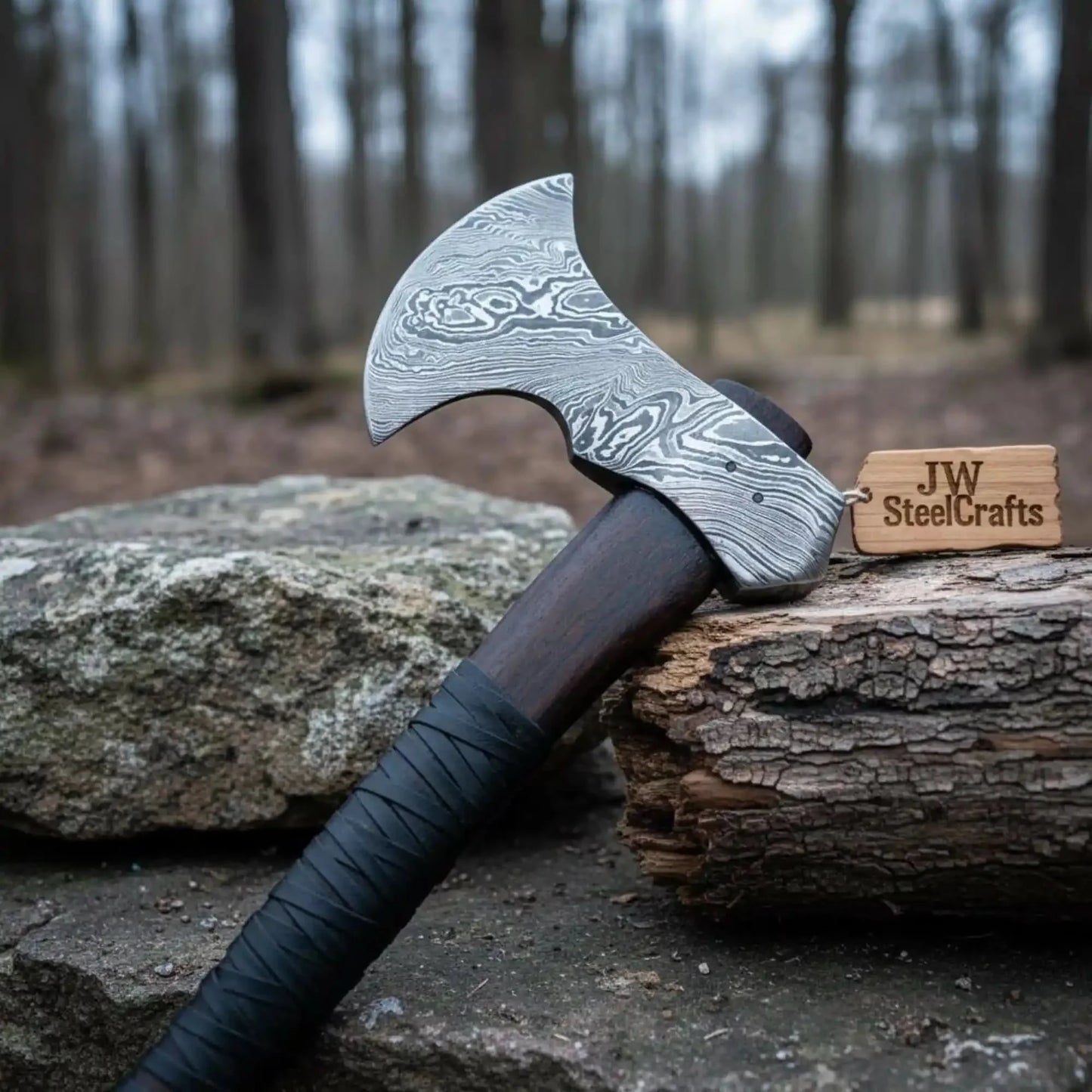 Hand Forged Damascus Steel Hatchet Hawks Tomahawk Axe Rose Wood DK-0062