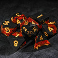Red Flame River of Stars - Black Resin DND Dice Set + Gold Font