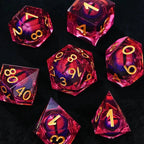 Purple transparent resin liquid core dragon eye DND dice set + Blue Font