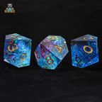 D10 Fantasy Translucent Sequin Red and Blue Resin D&D 10-Sided Dice - Gold Numbers