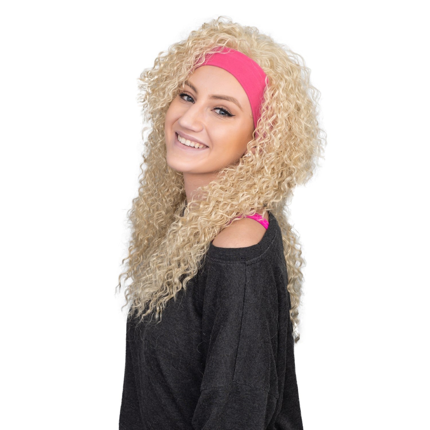 Retro 80s Aerobics Instructor Deluxe Halloween Cosplay Costume Wig and Headband Set
