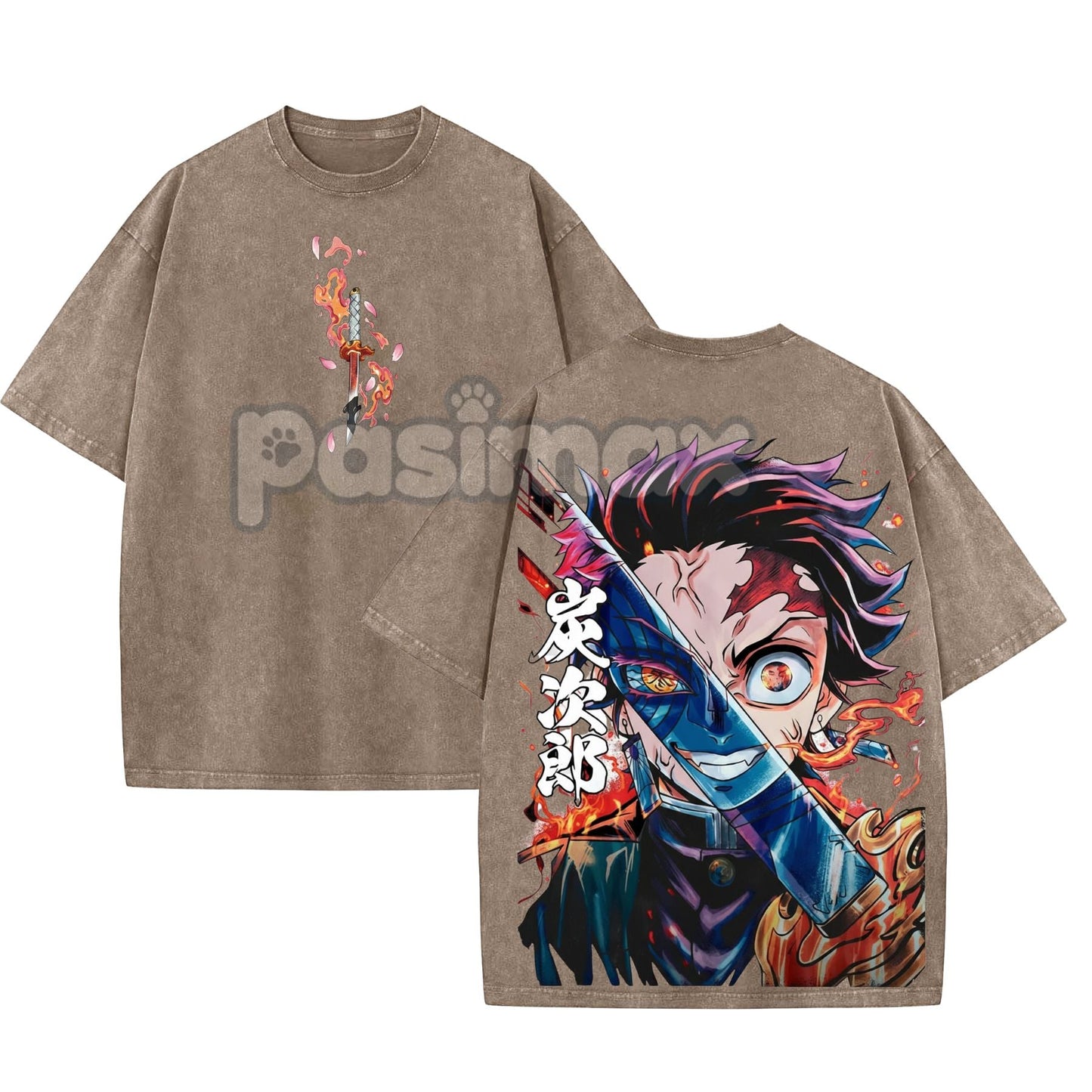 Retro Limited Vintage Kamado Tanjiro T-Shirt – Demon Slayer Infinity Castle, Oversize Acid Washed Tee