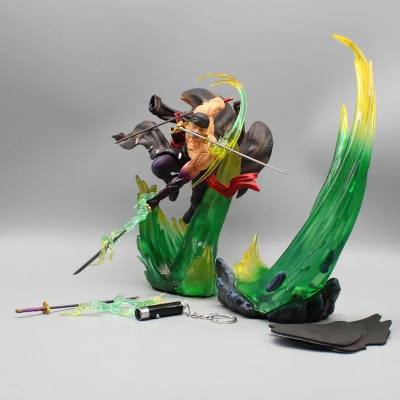 Roronoa Zoro One Piece LED Anime Figures, Armament Busoshoku Haki Slashing Model With Light Figurines Desktop Decoration 24cm
