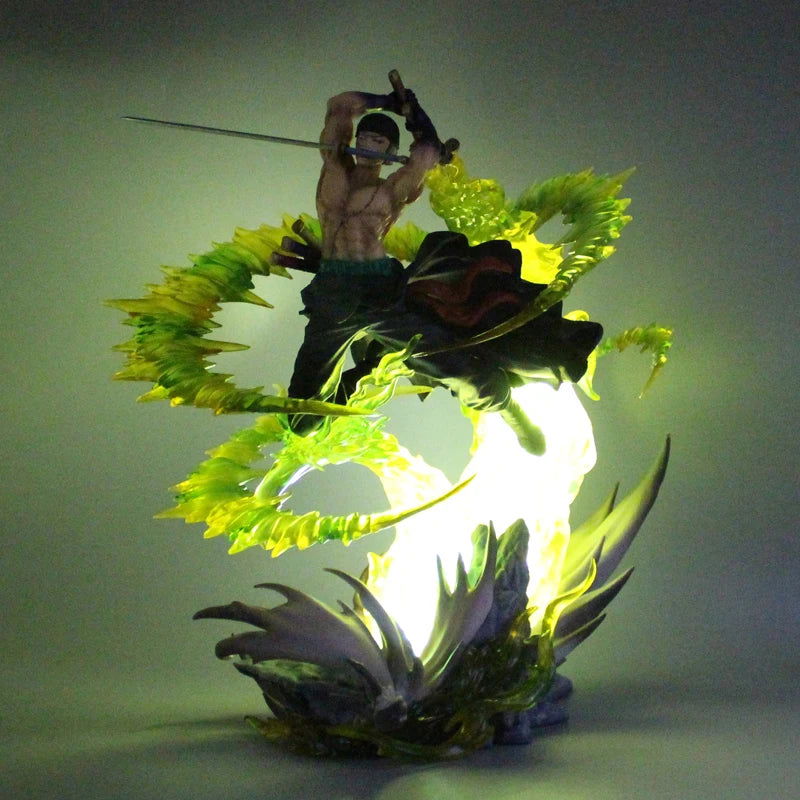Roronoa Zoro Santoryu Style Armament Haki LED Anime Figurine, One Piece Figurines PVC Statue Collectible 30cm