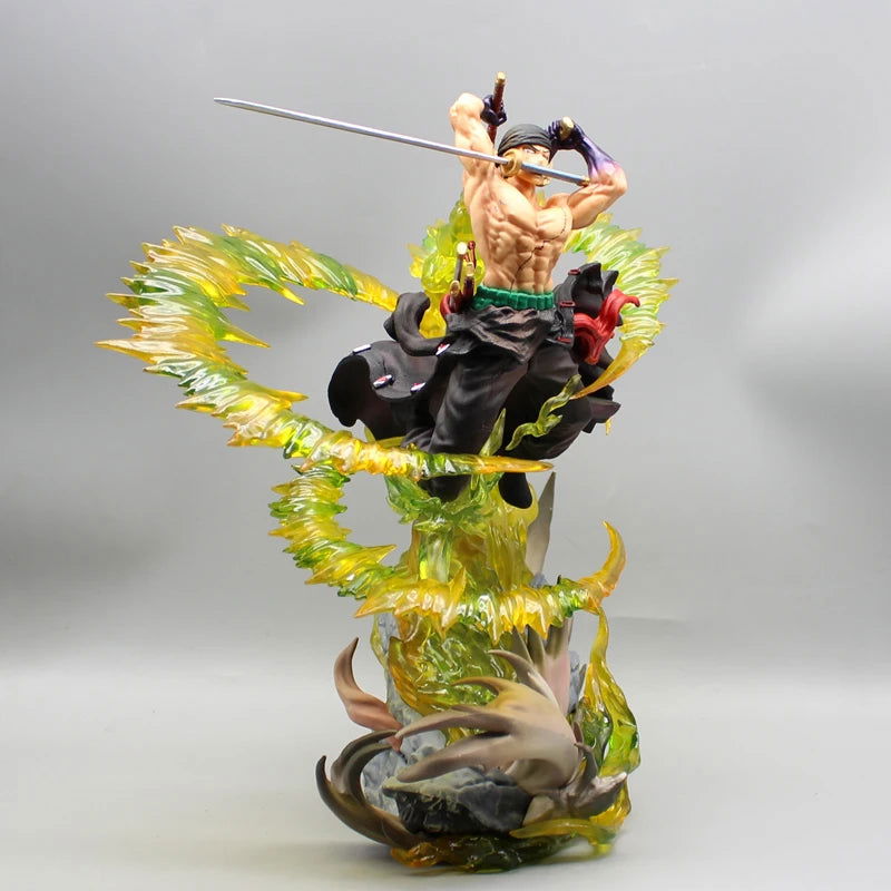 Roronoa Zoro Santoryu Style Armament Haki LED Anime Figurine, One Piece Figurines PVC Statue Collectible 30cm