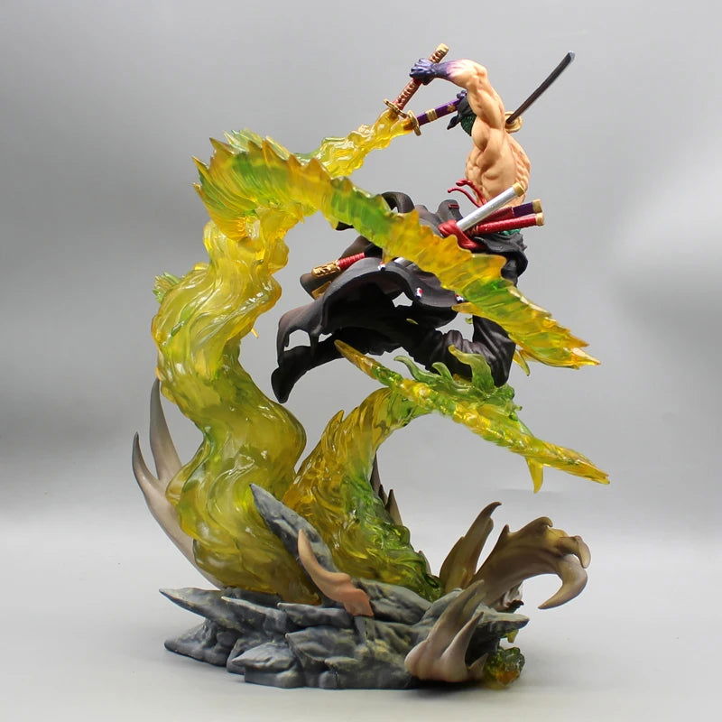 Roronoa Zoro Santoryu Style Armament Haki LED Anime Figurine, One Piece Figurines PVC Statue Collectible 30cm