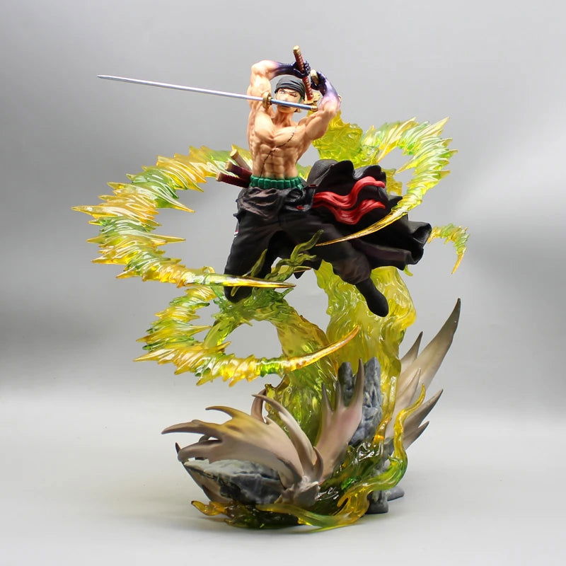 Roronoa Zoro Santoryu Style Armament Haki LED Anime Figurine, One Piece Figurines PVC Statue Collectible 30cm