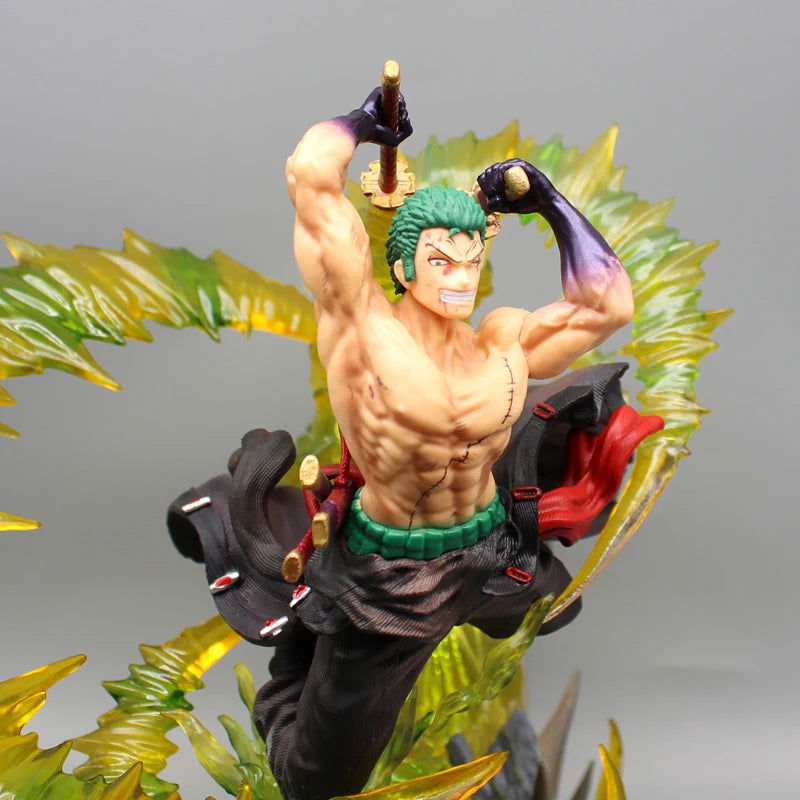 Roronoa Zoro Santoryu Style Armament Haki LED Anime Figurine, One Piece Figurines PVC Statue Collectible 30cm
